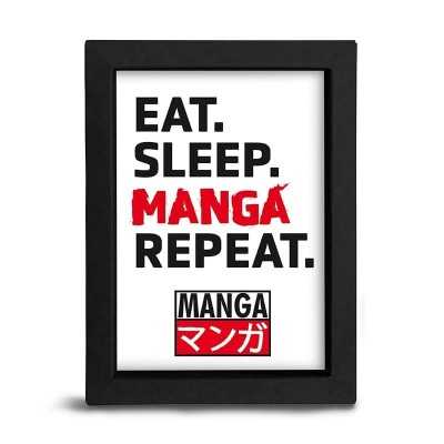 EAT SLEEP MANGA REPEAT - Stampa quadretto con cornice nera 15x20 cm