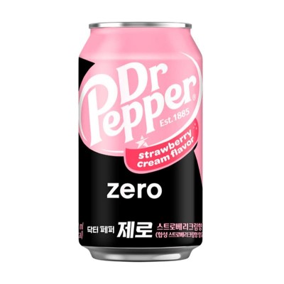 Dr Pepper Zero Strawberry Cream - Zero Sugar Korean Carbonated Soft Drink 355ML