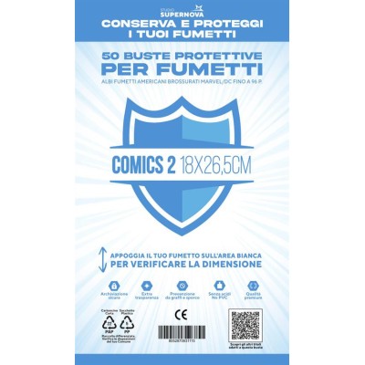 STUDIO SUPERNOVA - 50 Buste protettive Comics 2 (18 X 26,5)